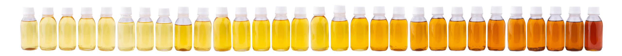 Oil samples progressing from light to dark across repeated frying cycles